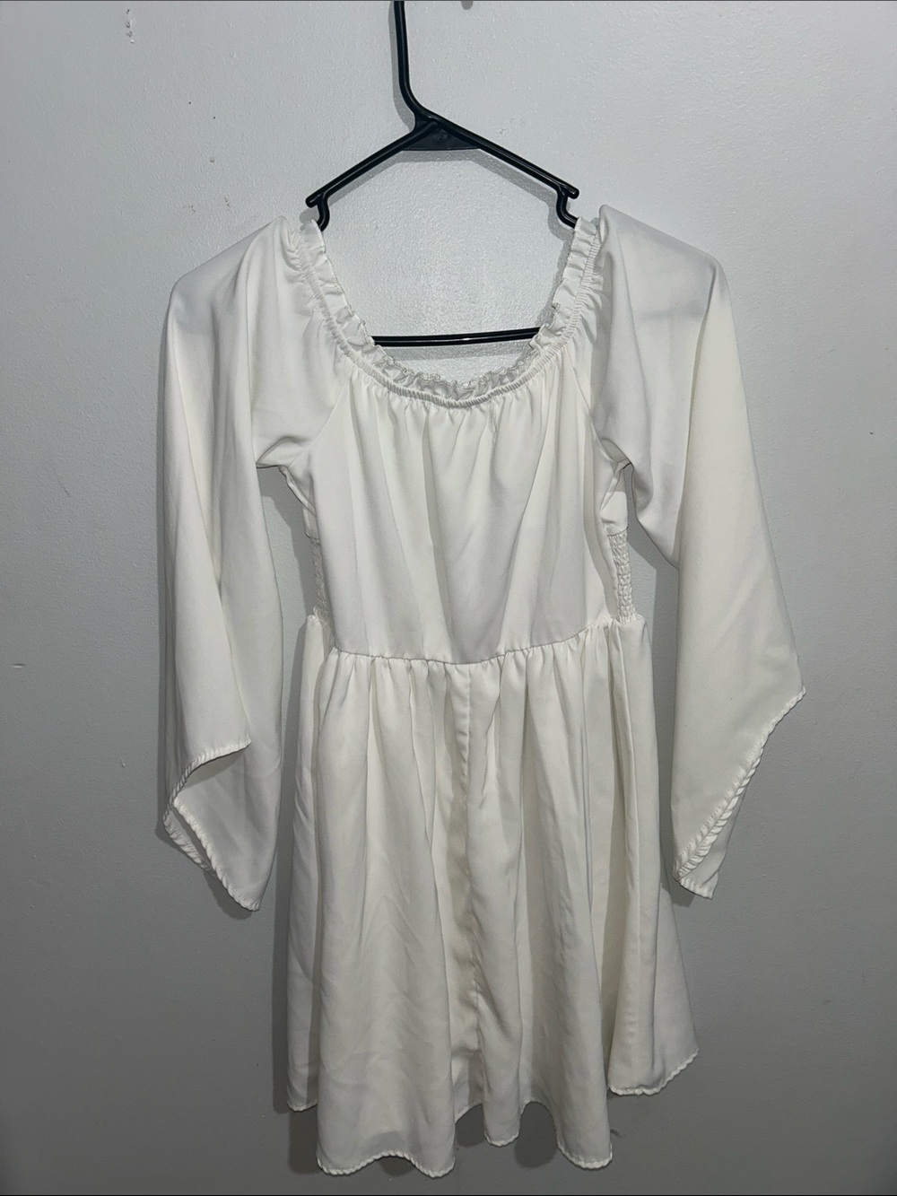 White Smocked Waist Long Sleeve Dress - Picture 2 of 2